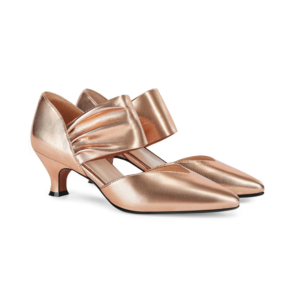 Boutique Pointed Toe Faux Leather Dress Pump Kitten Heel in Rose Gold